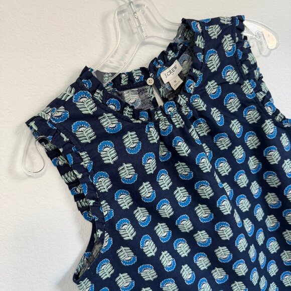 J. Crew Sleeveless Ruffle Neck Linen Blend Floral Blouse Women's Size S - Picture 5 of 8